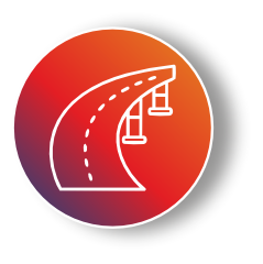 A flat, rounded, gradient-colored icon representing an elevated road or flyover