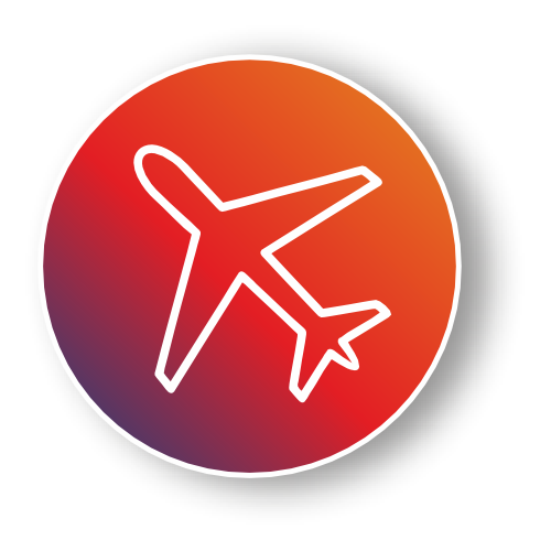 Travel-themed airplane icon sticker on a gradient background